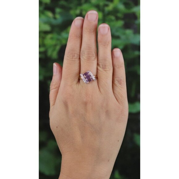 14k Yellow Gold Natural Amethyst and Diamond Ring Size 8 3/4 - Picture 2 of 7